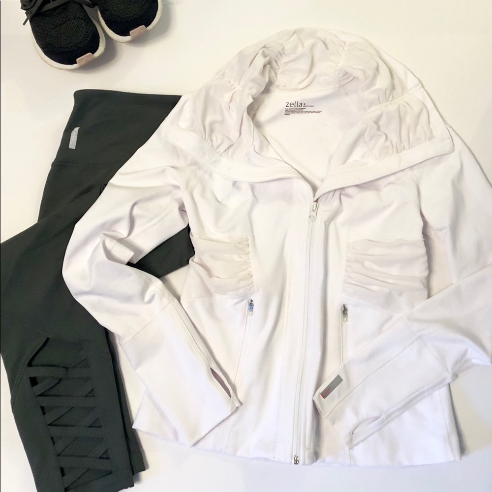 Zella White Ruched Neck Jacket